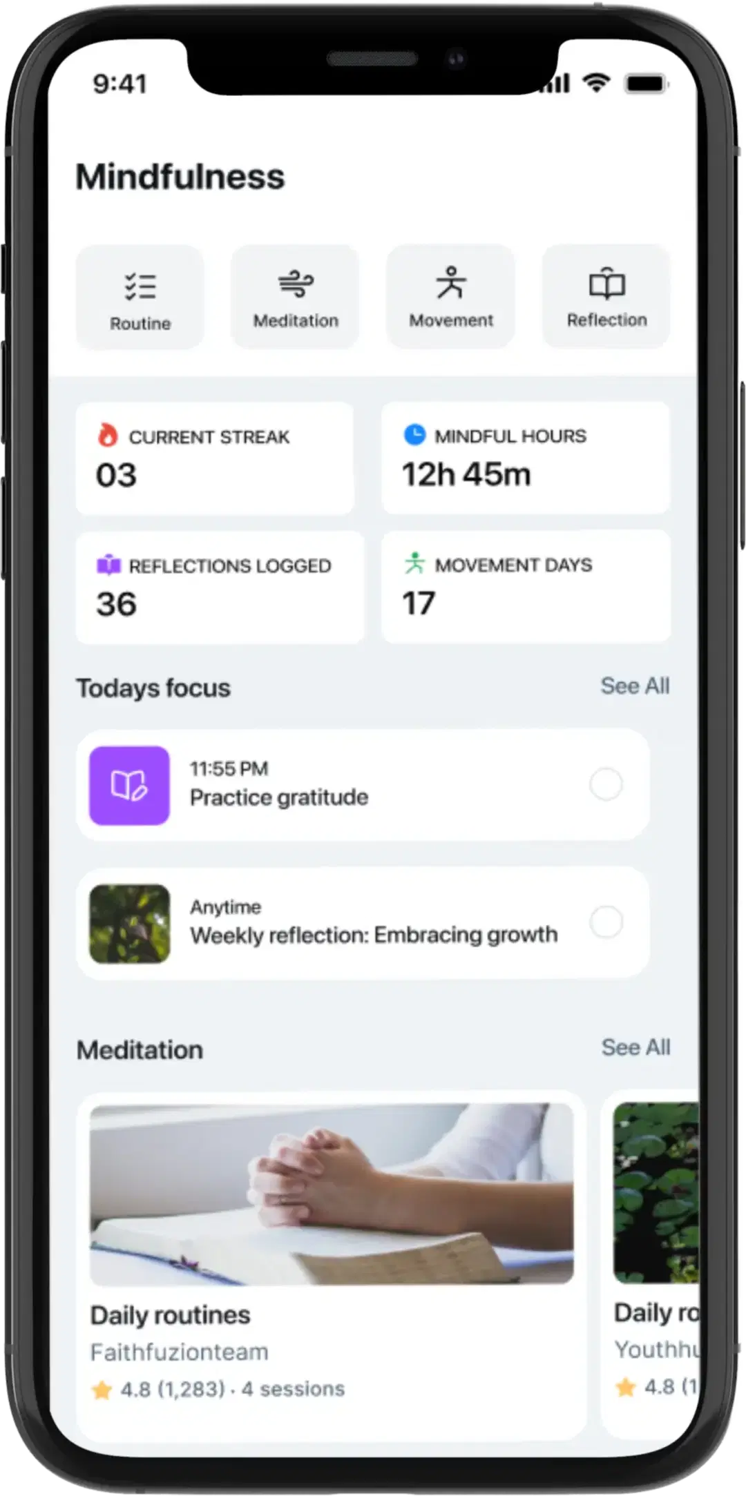 Mindfulness feature screenshot